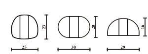 Model 1, Model 2 and Model 6 heads, drawings with their sizes